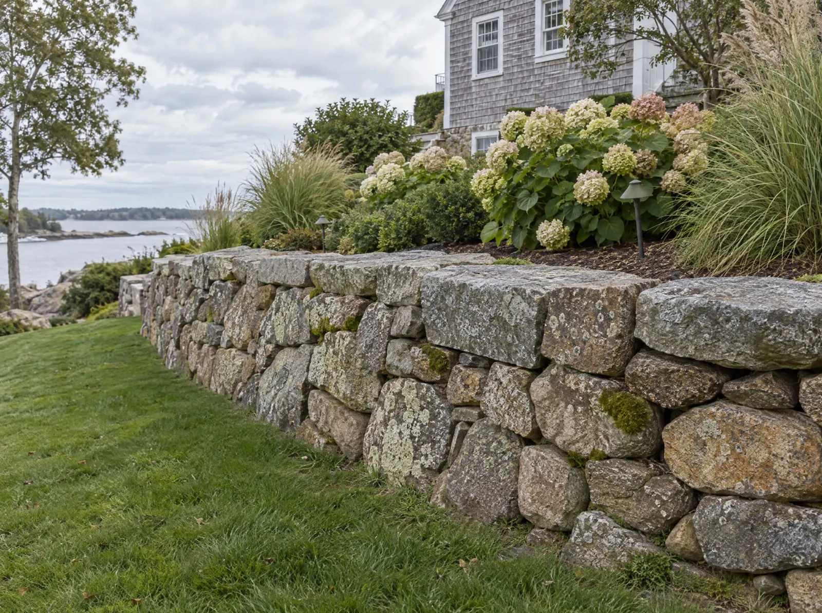 Hand-laid natural stone landscape wall