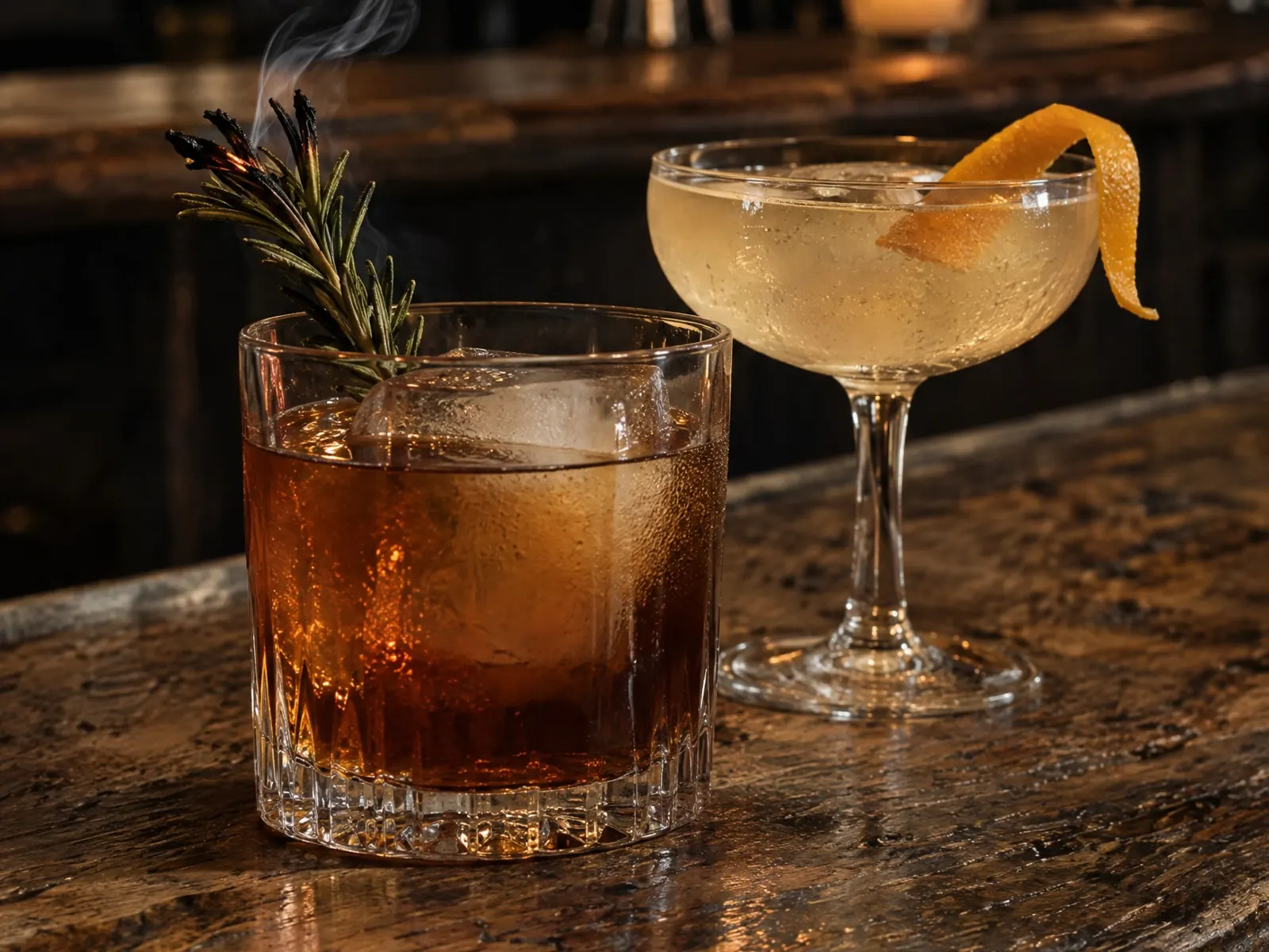 Craft cocktails on the restaurant bar